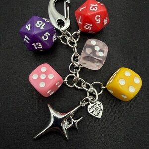 Colorful Dice Keychain with Charm